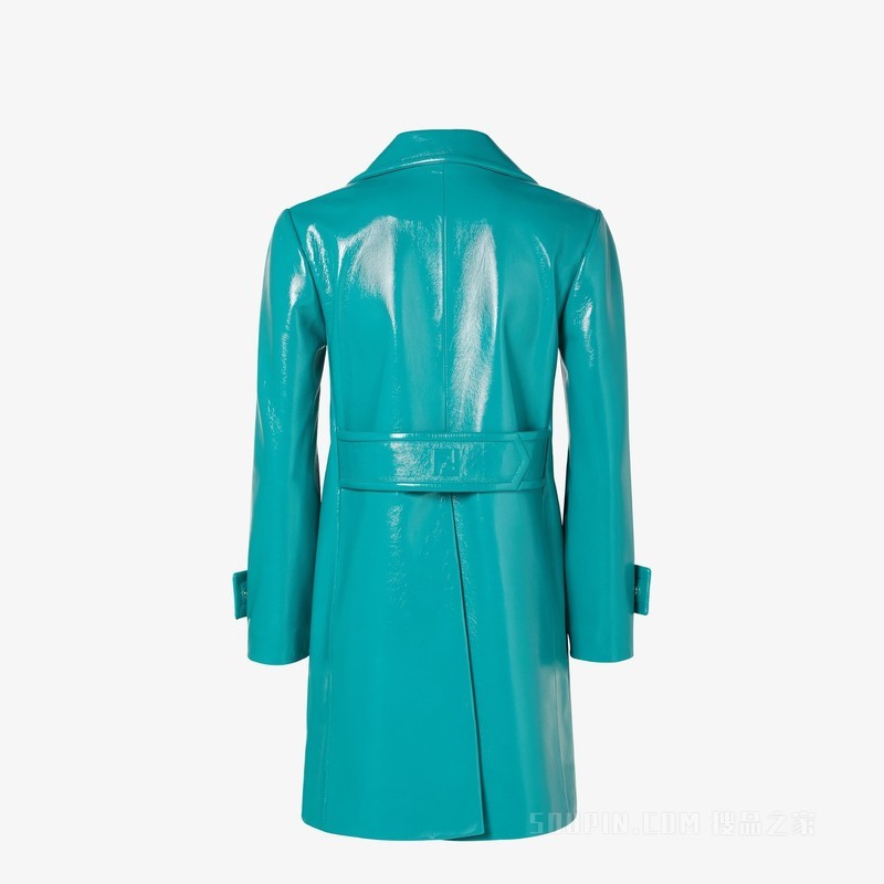 风衣 蓝绿色皮革风衣