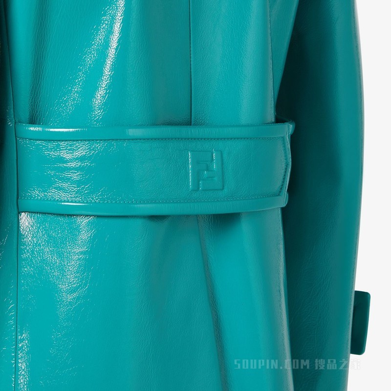 风衣 蓝绿色皮革风衣