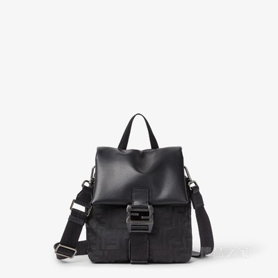 FENDI Flux斜挎包 黑色皮革和黑色FF尼龙手袋