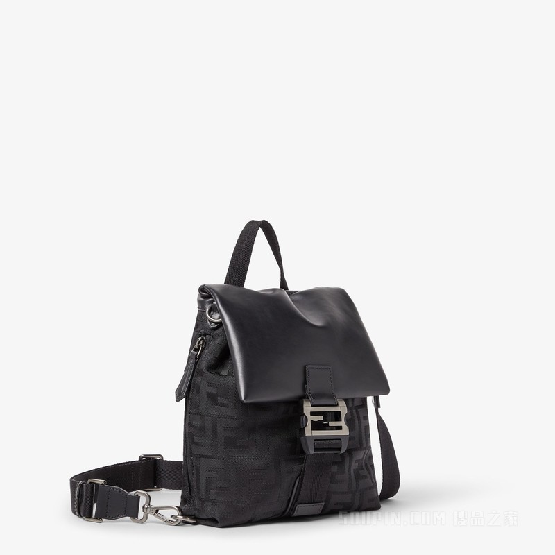 FENDI Flux斜挎包 黑色皮革和黑色FF尼龙手袋