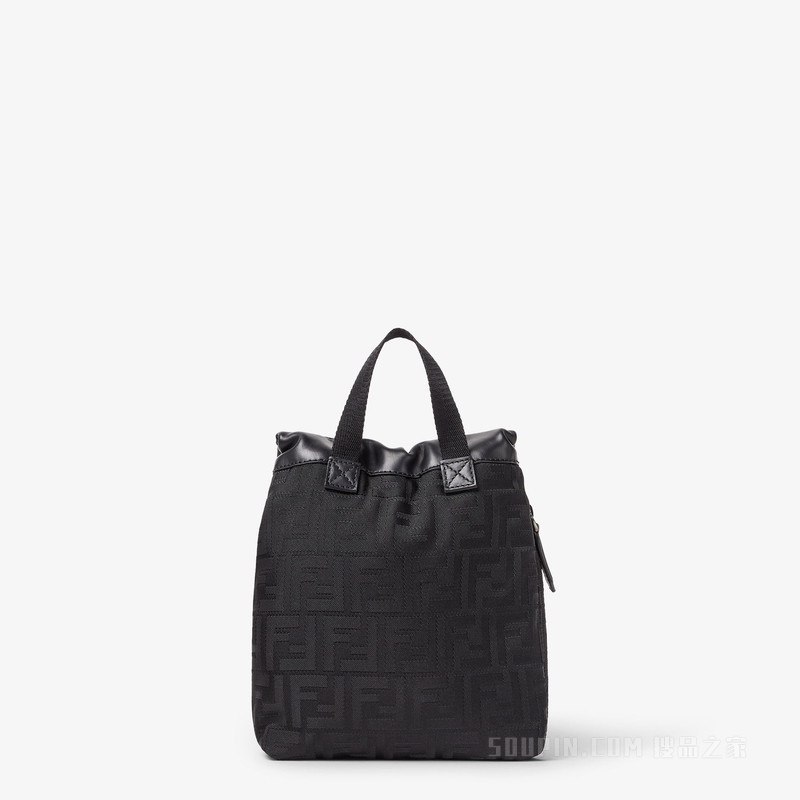 FENDI Flux斜挎包 黑色皮革和黑色FF尼龙手袋