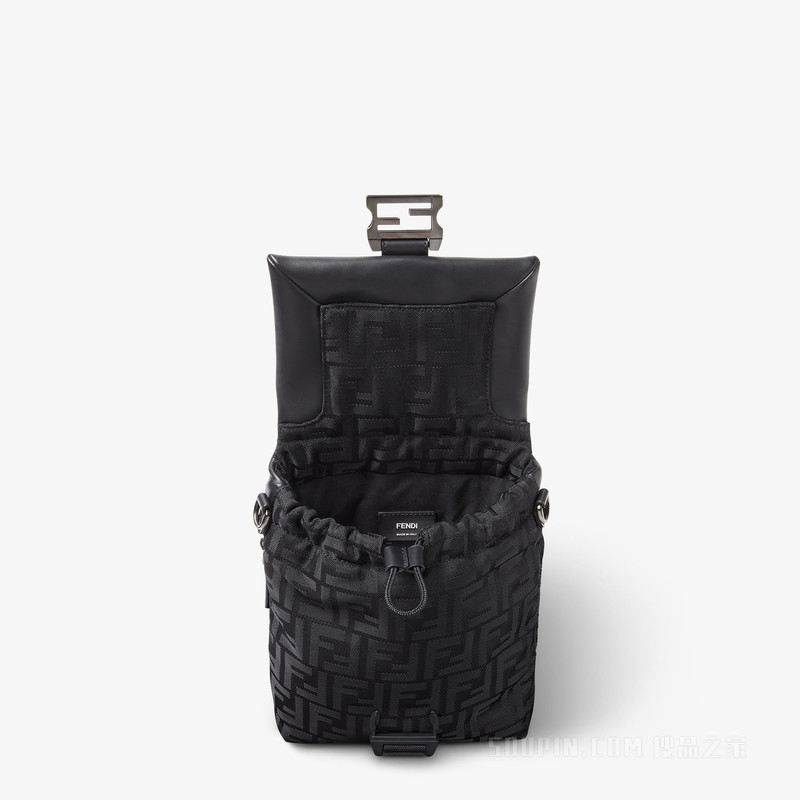 FENDI Flux斜挎包 黑色皮革和黑色FF尼龙手袋