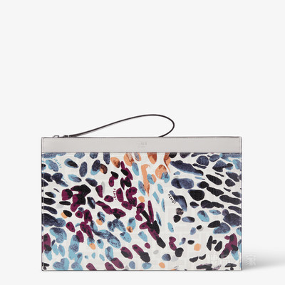 FF中号扁平手拿包 FENDI Falena印花浅灰色FF帆布手拿包