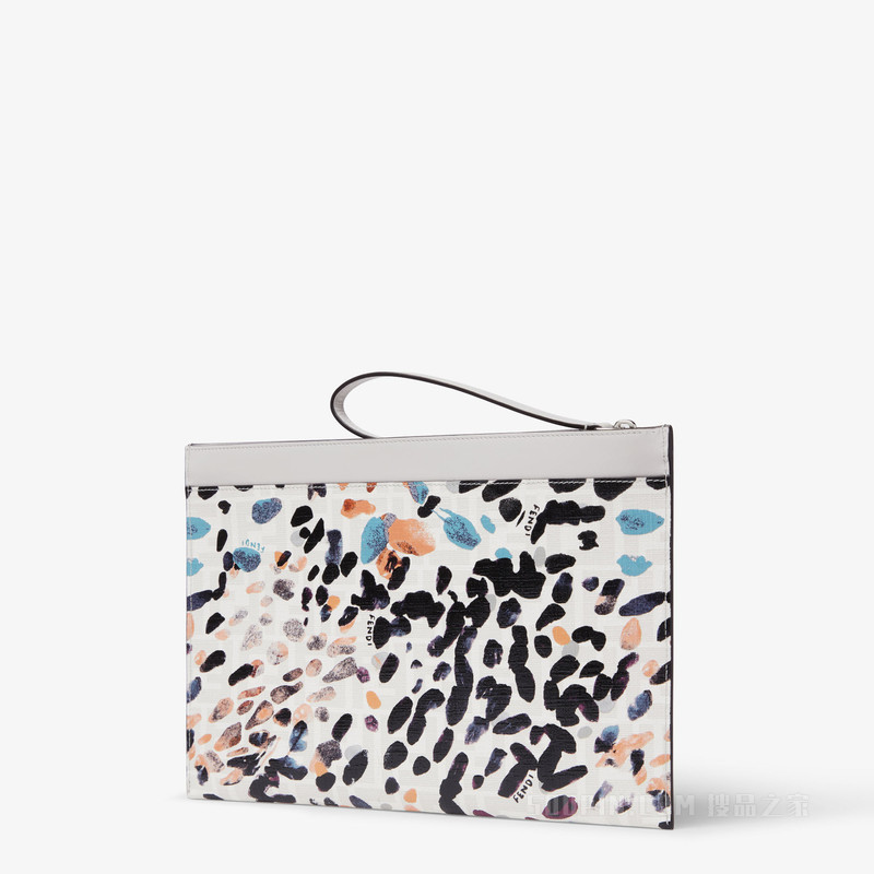 FF中号扁平手拿包 FENDI Falena印花浅灰色FF帆布手拿包