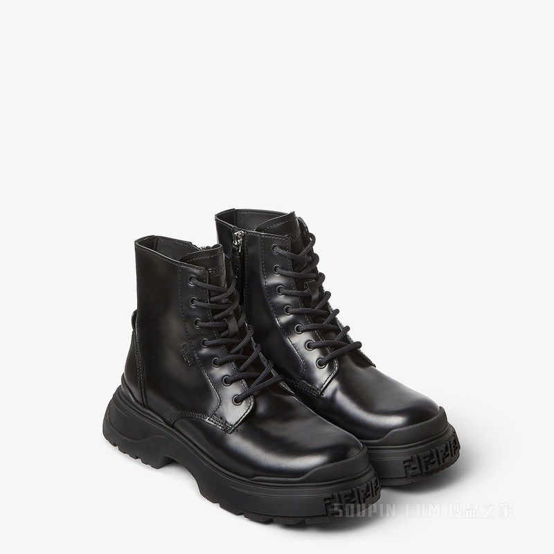 FENDI Force Light靴子 黑色皮革机车靴