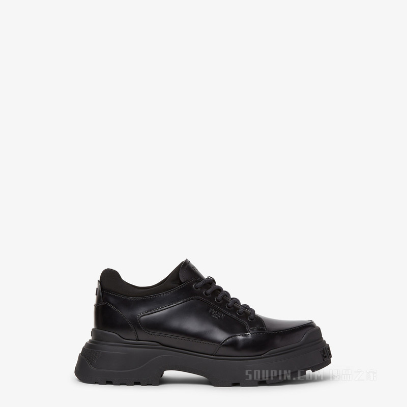 FENDI Force Light系带鞋 黑色皮革系带鞋