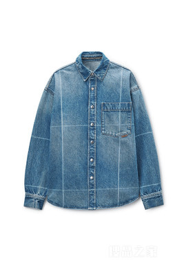 做旧效果大理石蓝牛仔布折痕衬衫