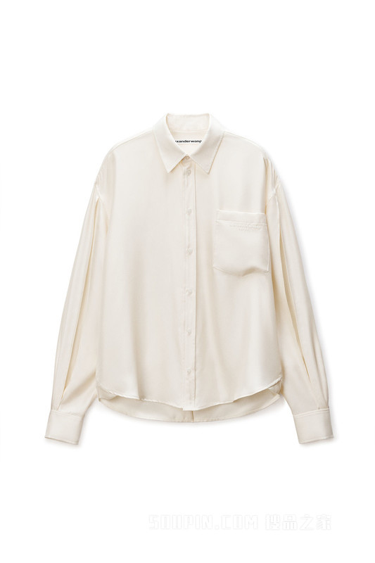 象牙白真丝开衩袖衬衫