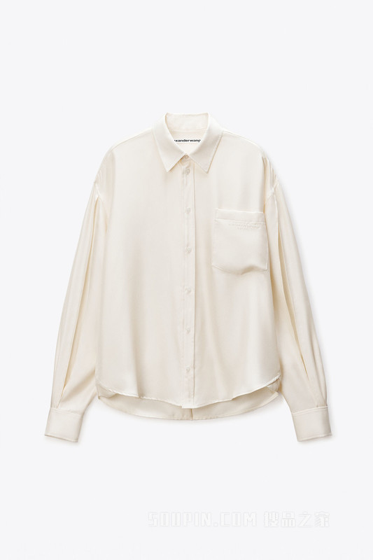 象牙白真丝开衩袖衬衫