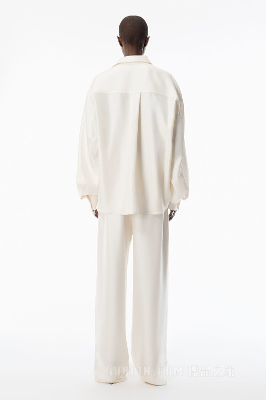 象牙白真丝开衩袖衬衫