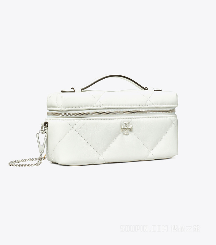 Kira 菱格纹绗缝吊坠 Vanity 斜挎包 白色