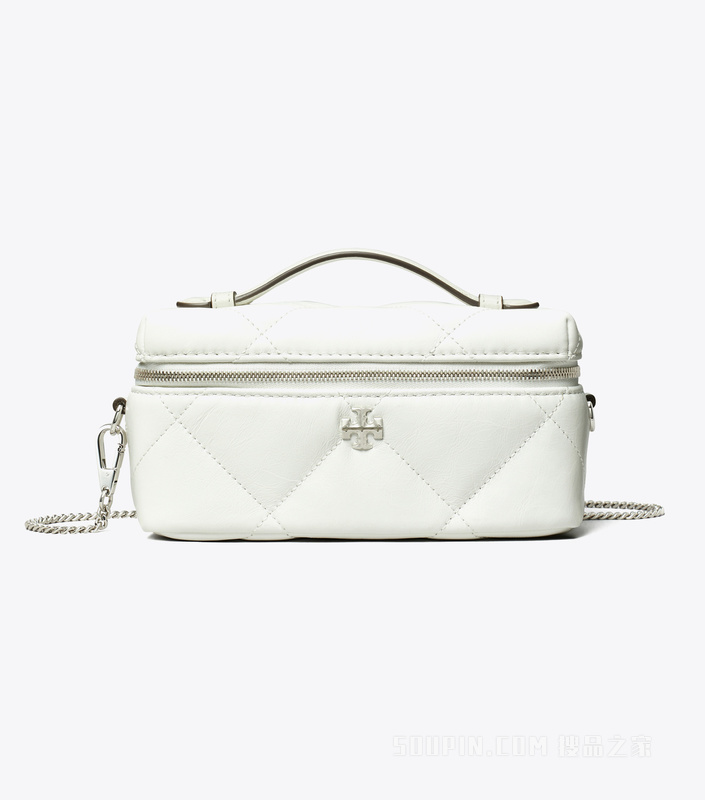 Kira 菱格纹绗缝吊坠 Vanity 斜挎包 白色