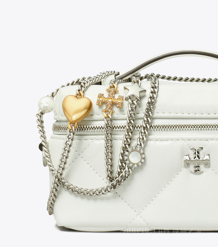 Kira 菱格纹绗缝吊坠 Vanity 斜挎包 白色