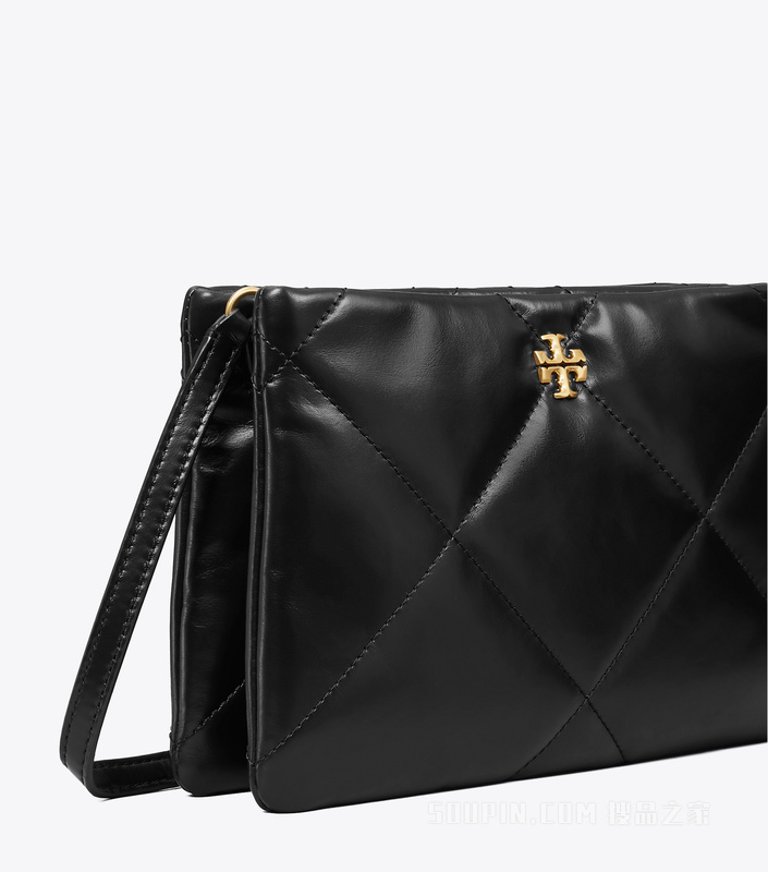 Kira 菱格纹绗缝斜挎包 黑色