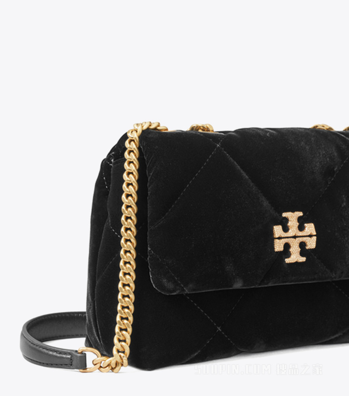 Kira 菱格纹绗缝密镶小号肩背包 黑色