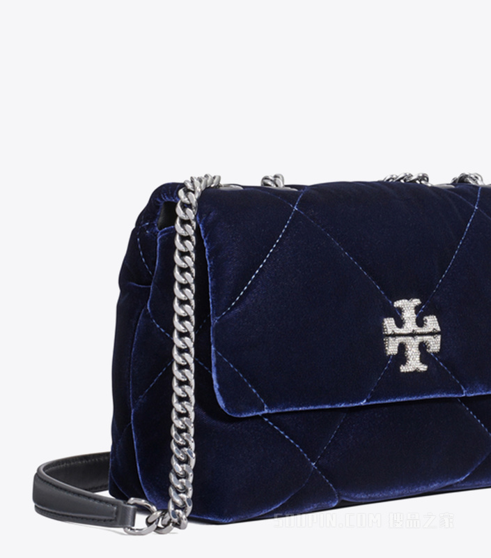 Kira 菱格纹绗缝密镶小号肩背包 深邃海军蓝