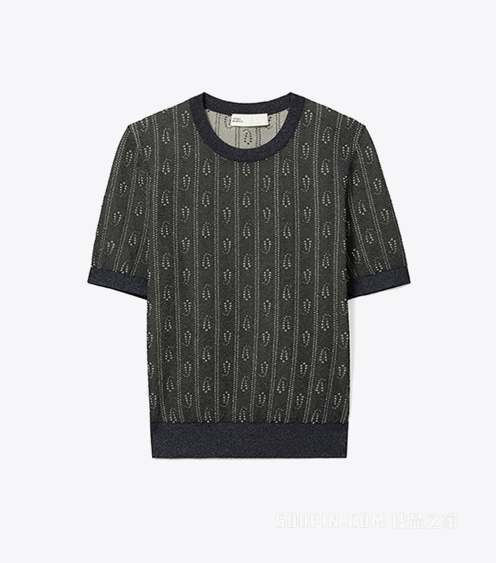 提花圆领上衣 海军蓝