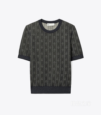 提花圆领上衣 海军蓝