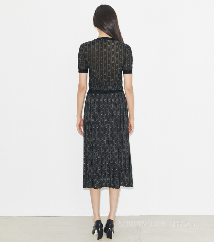 提花圆领上衣 海军蓝