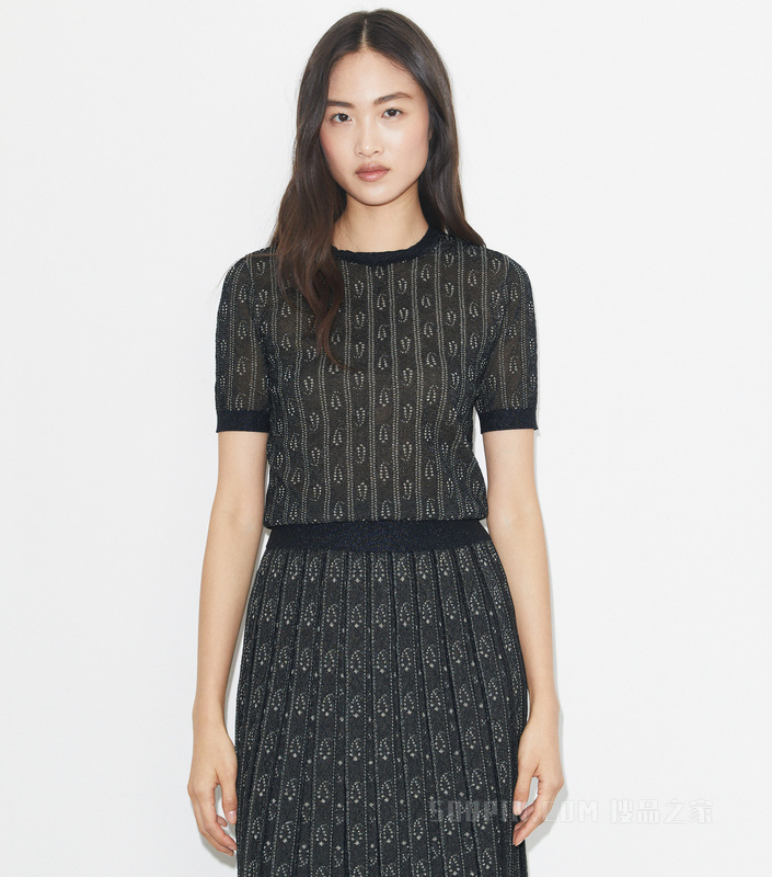 提花圆领上衣 海军蓝