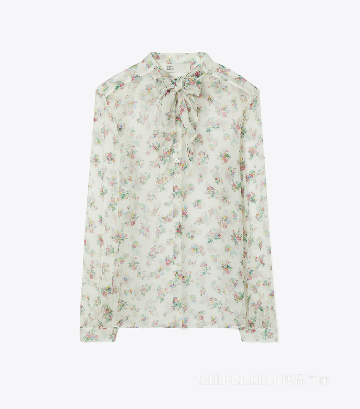 系结桑蚕丝上衣 拼色