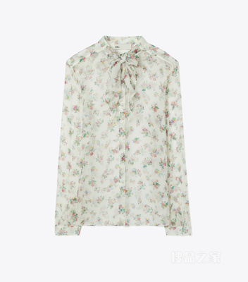 系结桑蚕丝上衣 拼色