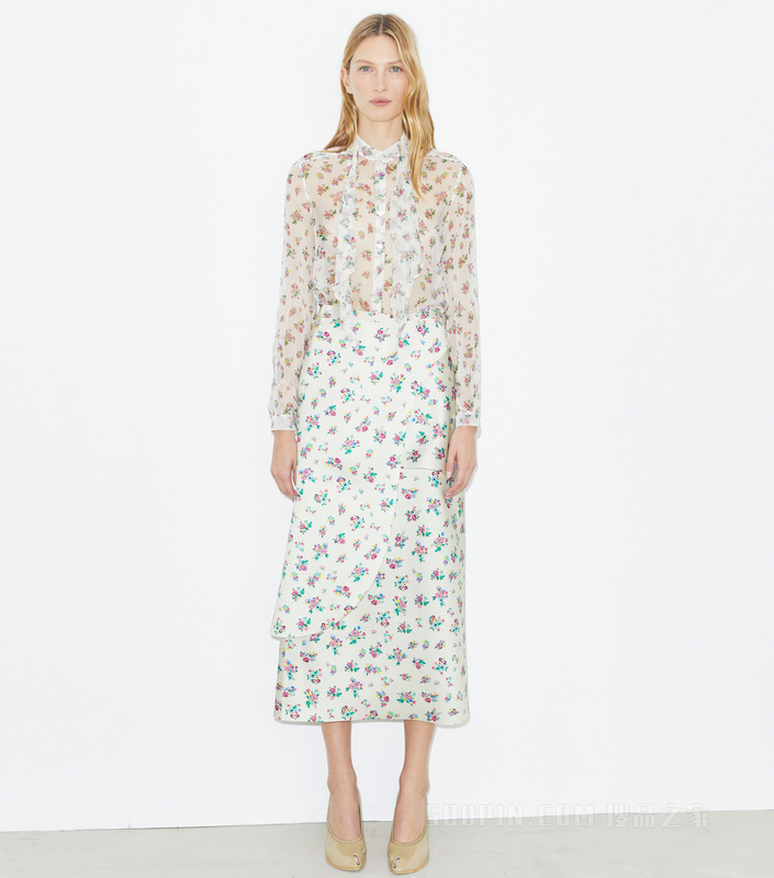 系结桑蚕丝上衣 拼色