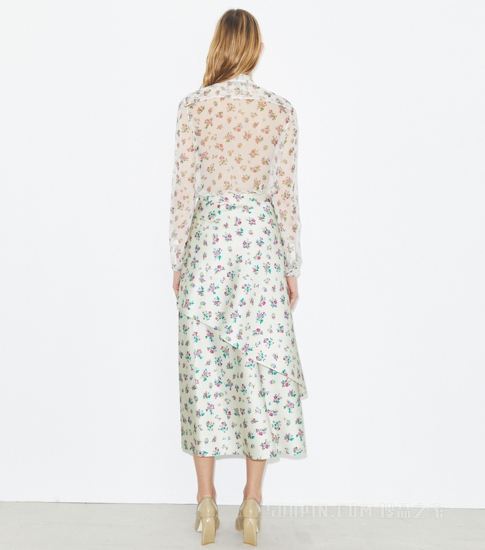 系结桑蚕丝上衣 拼色