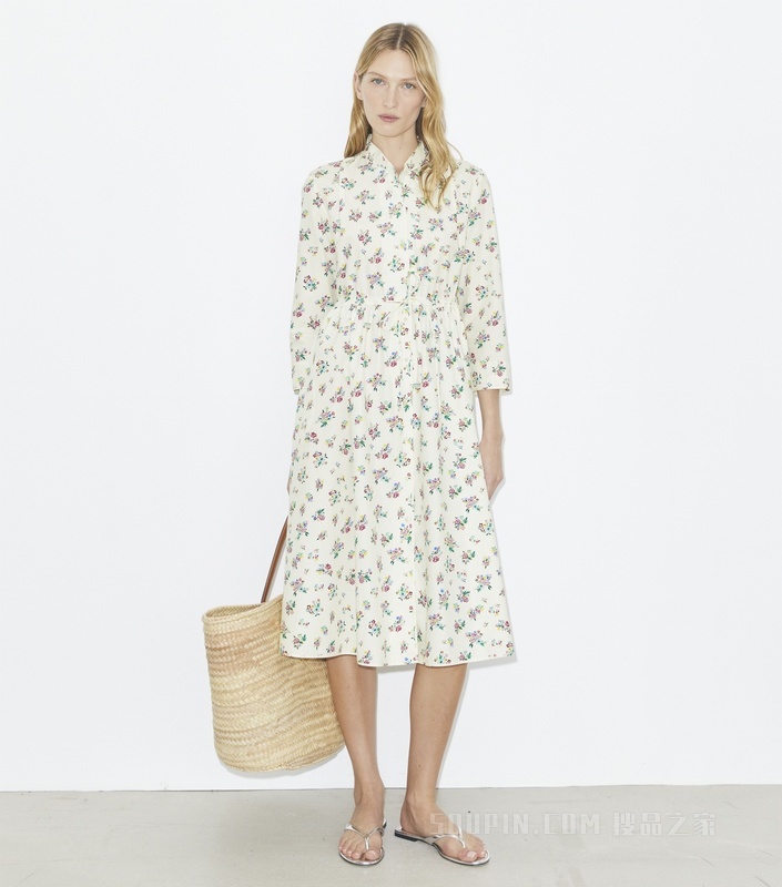 棉质衬衫裙 拼色小碎花图案