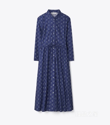 棉质衬衫裙 蓝色印花