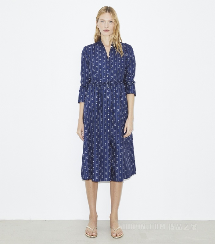 棉质衬衫裙 蓝色印花