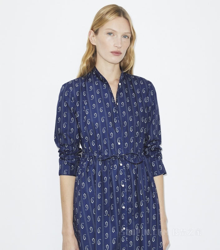 棉质衬衫裙 蓝色印花