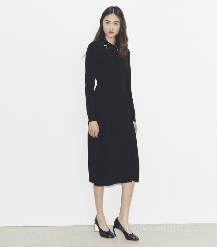 缀饰领连衣裙 黑色