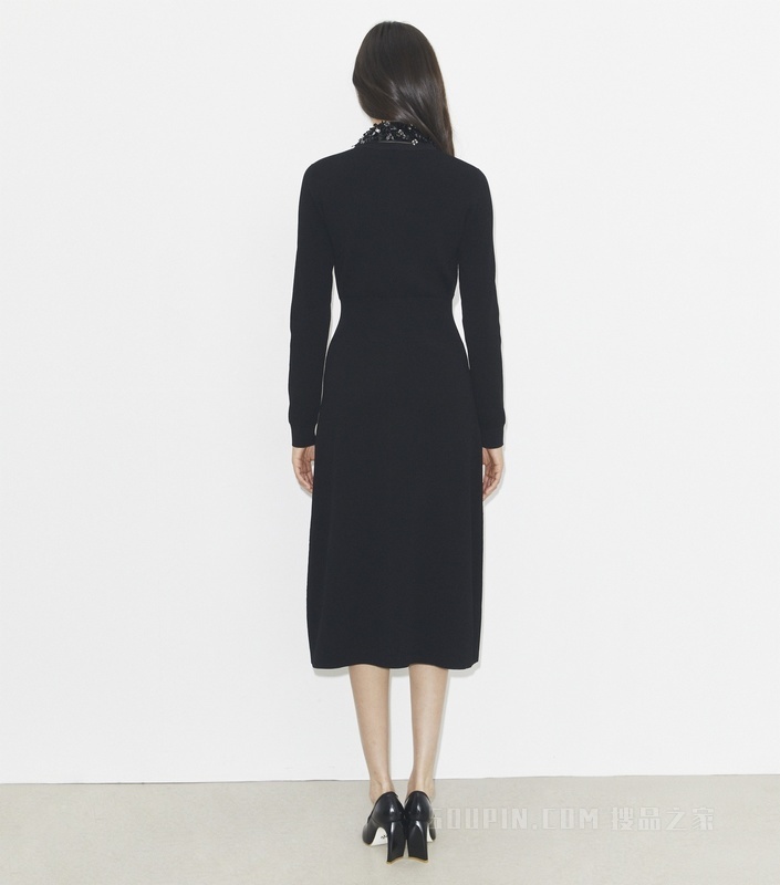 缀饰领连衣裙 黑色