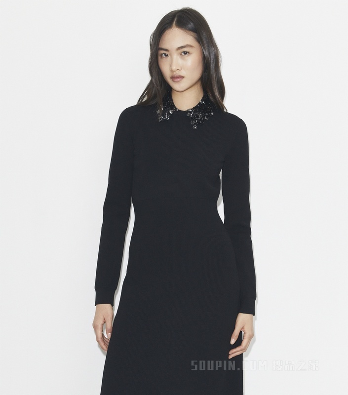 缀饰领连衣裙 黑色