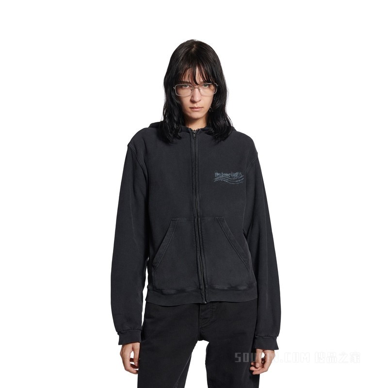 WASHED CRAYON POLITICAL HOODIE常规版型拉链连帽卫衣