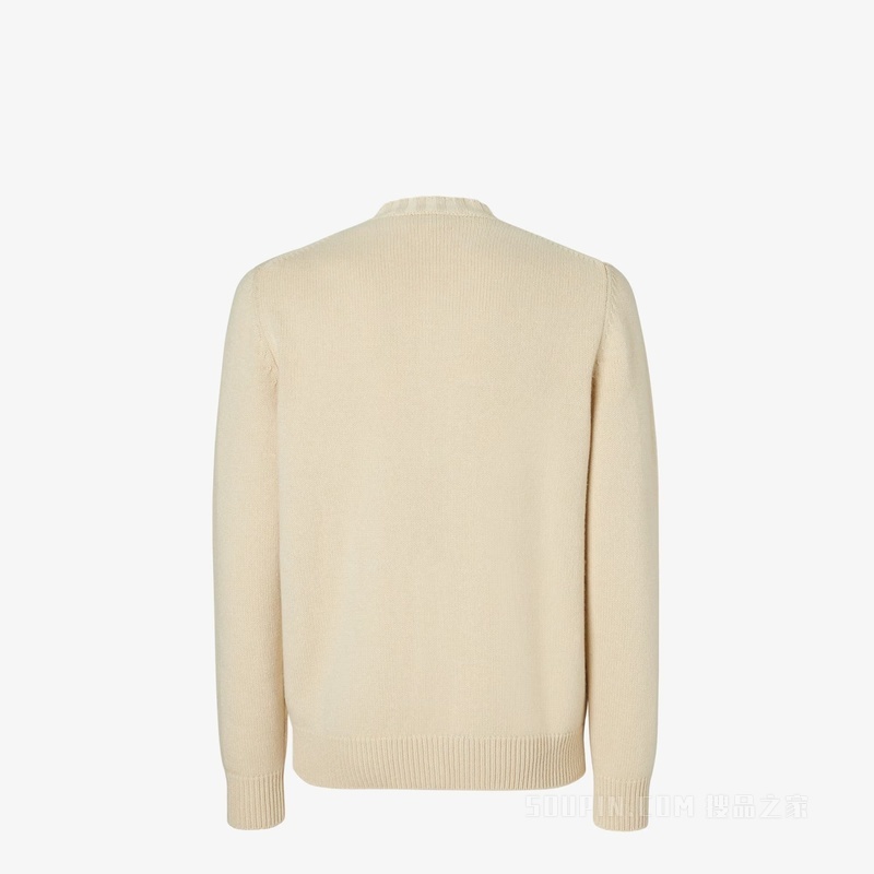 开衫 奶油色羊绒与羊毛混纺开衫