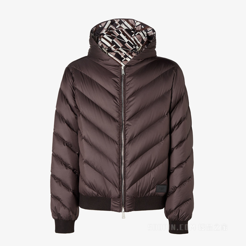 羽绒夹克 棕色两面穿尼龙羽绒夹克