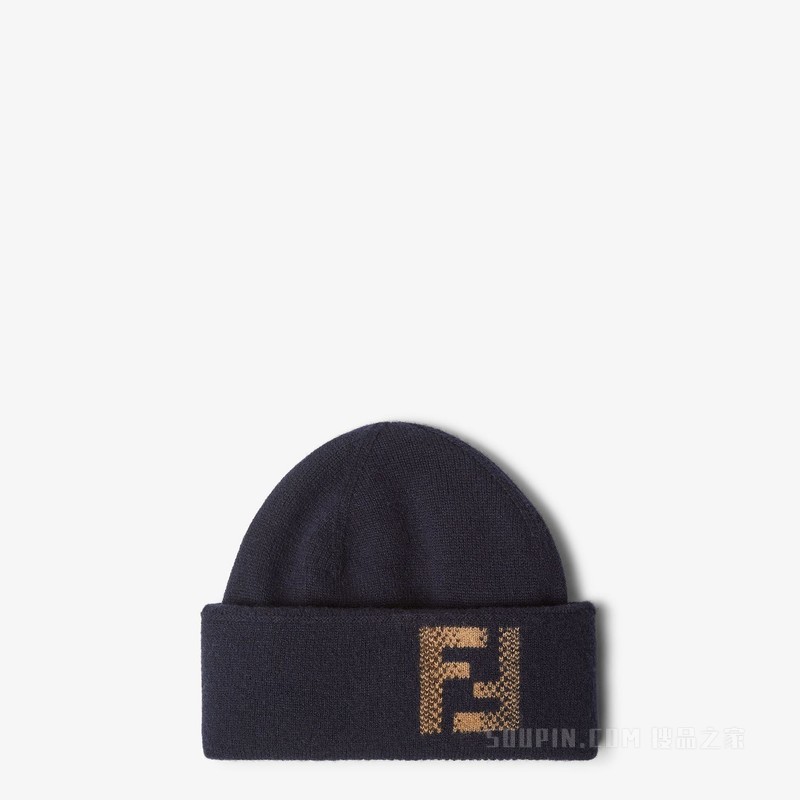 无檐便帽 蓝色羊毛和羊绒帽