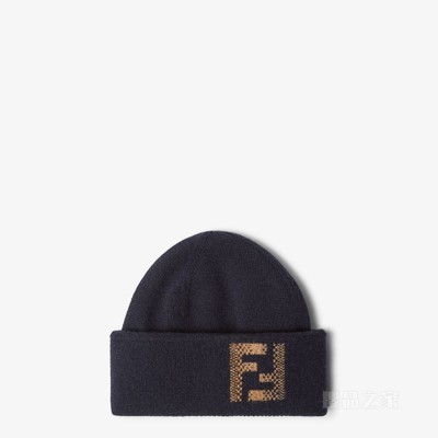 无檐便帽 蓝色羊毛和羊绒帽