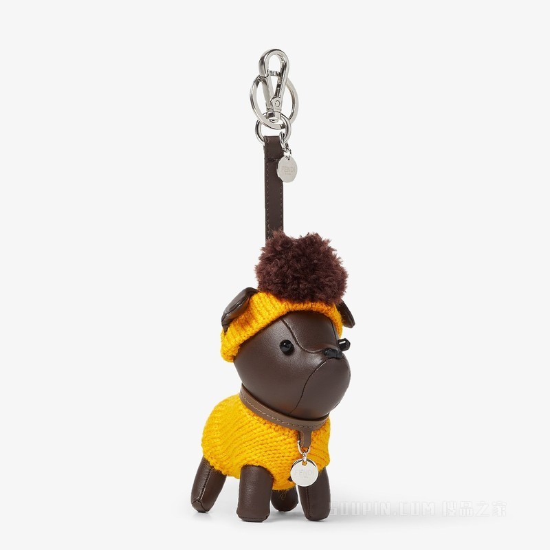 Ito挂饰 橙色针织和棕色皮革挂饰