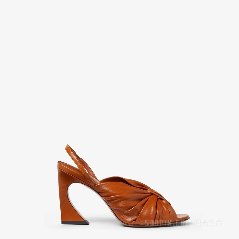 FENDI Arco 棕褐色纳帕皮革高跟露跟凉鞋