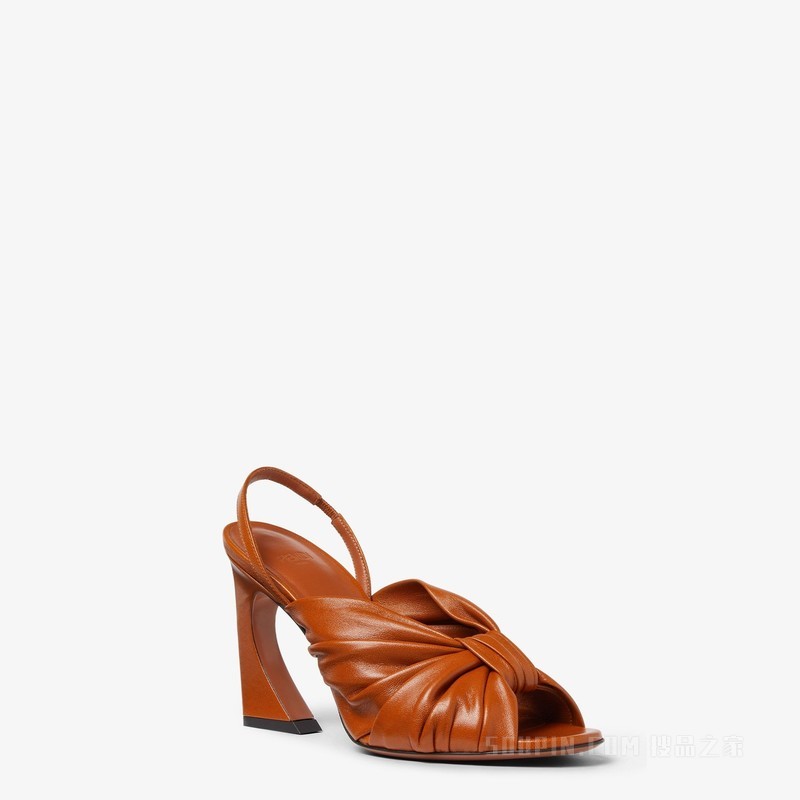 FENDI Arco 棕褐色纳帕皮革高跟露跟凉鞋