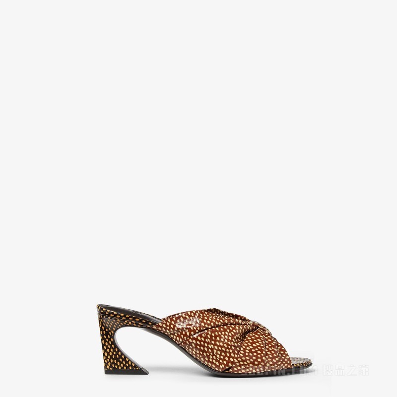 FENDI Arco 棕色印花皮革高跟凉拖鞋