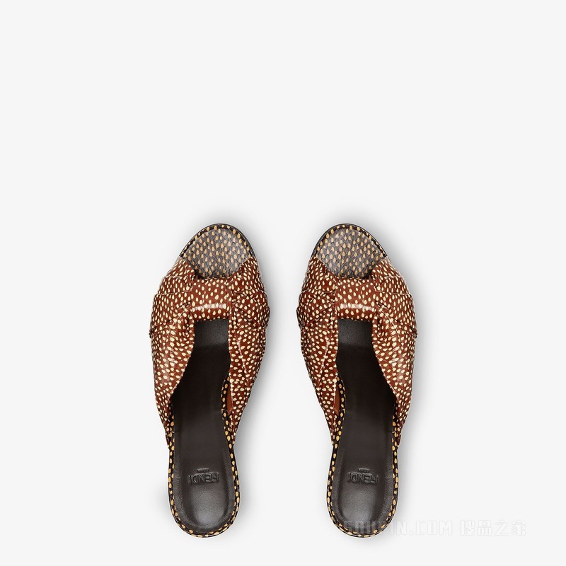 FENDI Arco 棕色印花皮革高跟凉拖鞋