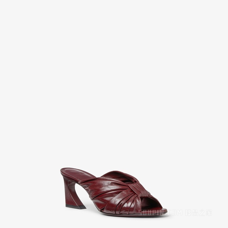 FENDI Arco 酒红色纳帕皮革高跟凉拖鞋