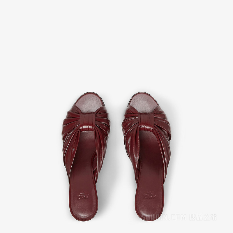 FENDI Arco 酒红色纳帕皮革高跟凉拖鞋