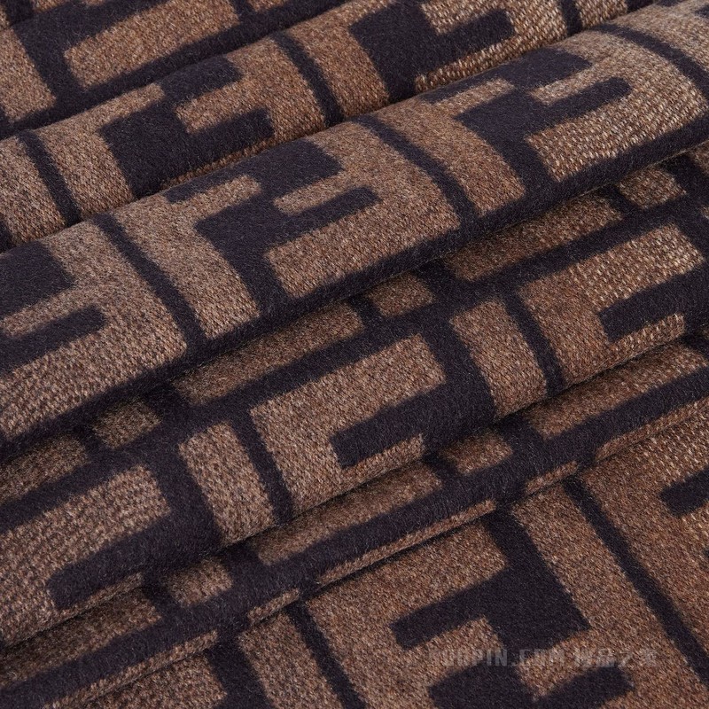 围巾 棕色和蓝色FF羊毛和羊绒围巾