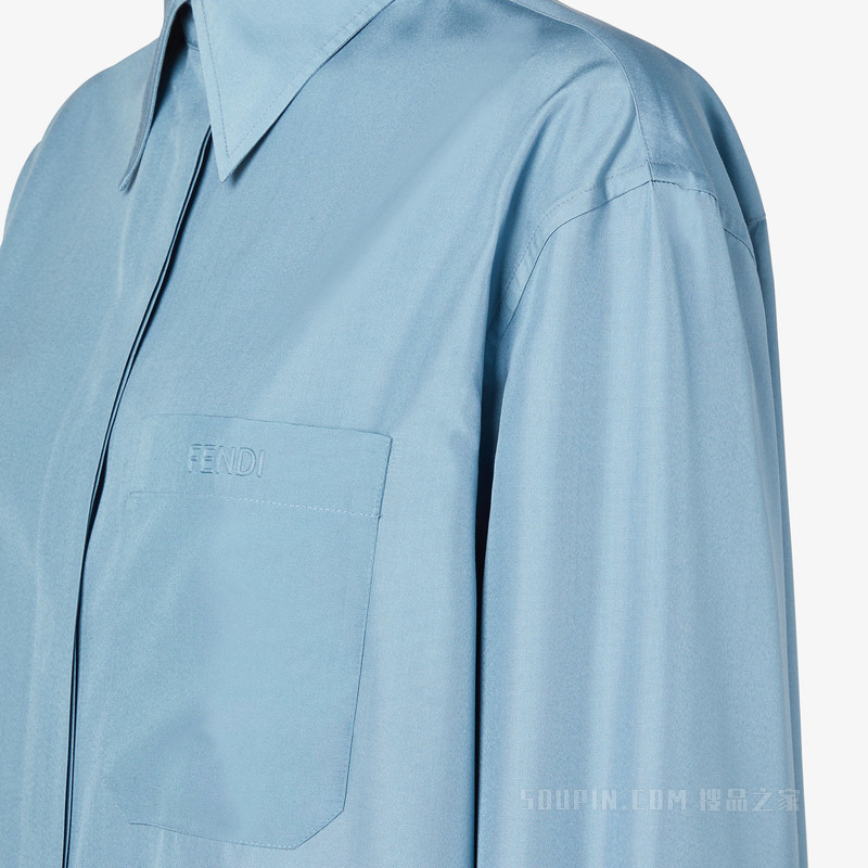 衬衫 蓝色桑蚕丝府绸衬衫