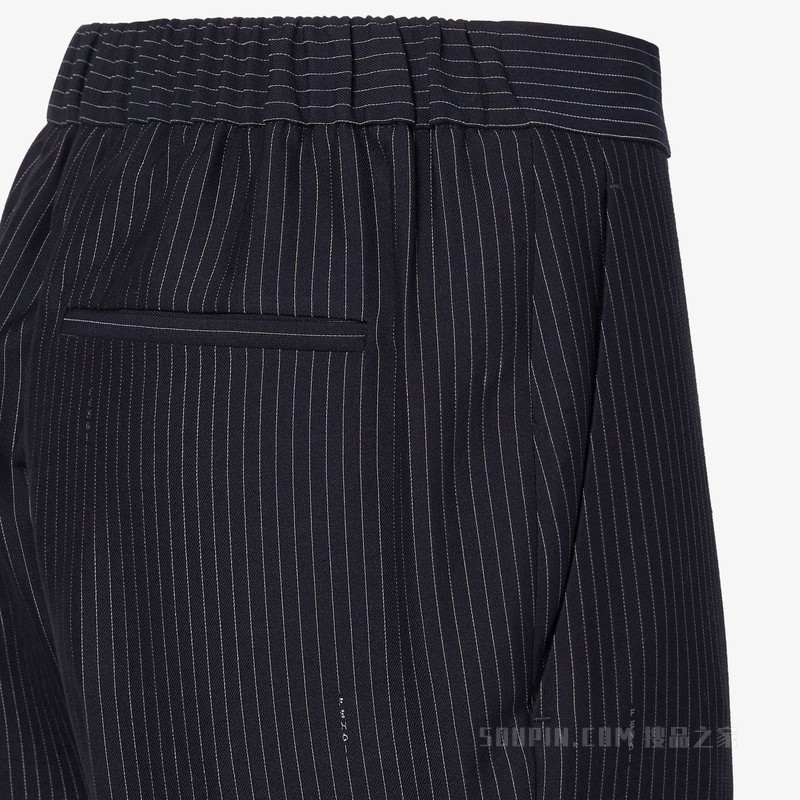 长裤 拼色细条纹羊毛长裤